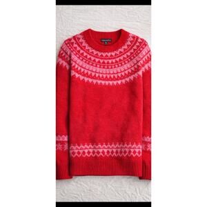 Talbots Fair Isle Sweater Womens XL Red Pink Knit Cozy Winter Pullover